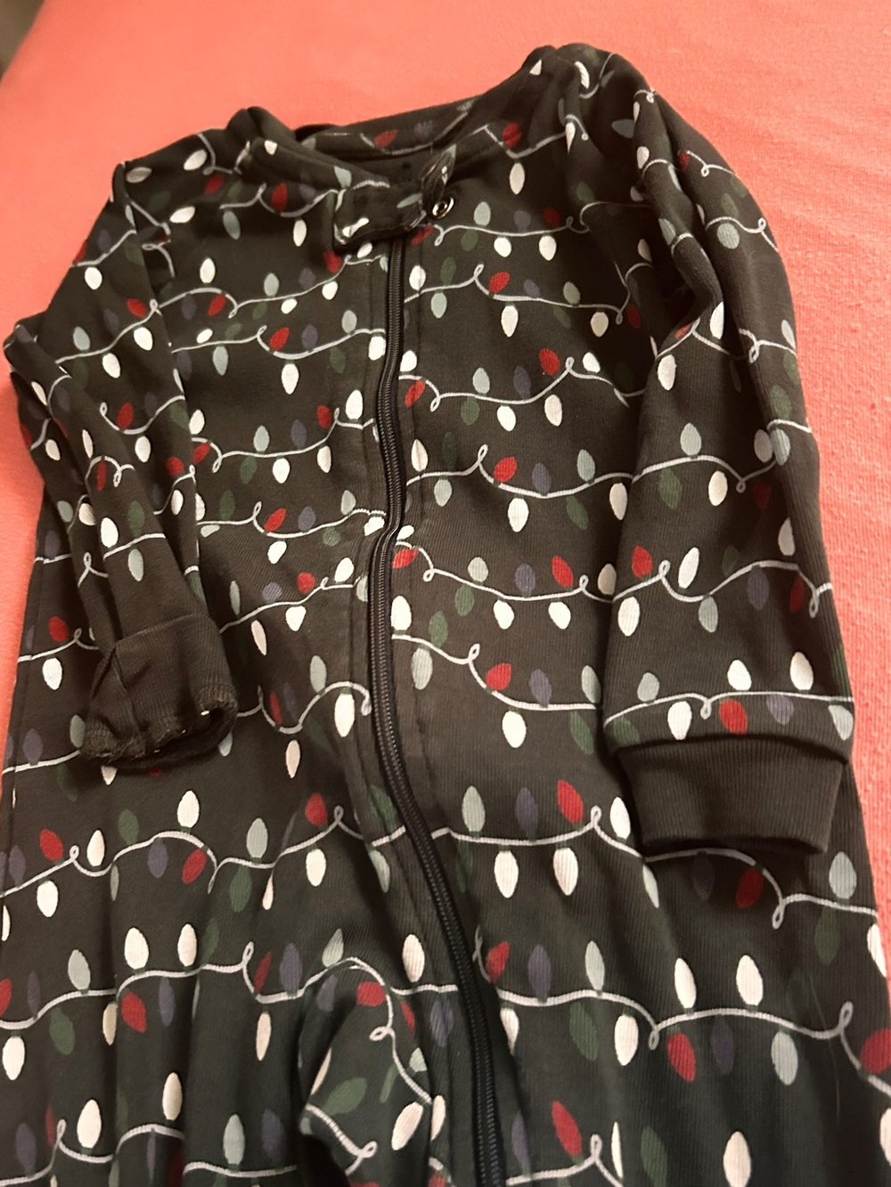 Pact Kids Black Holiday Light-Print Zip Footie